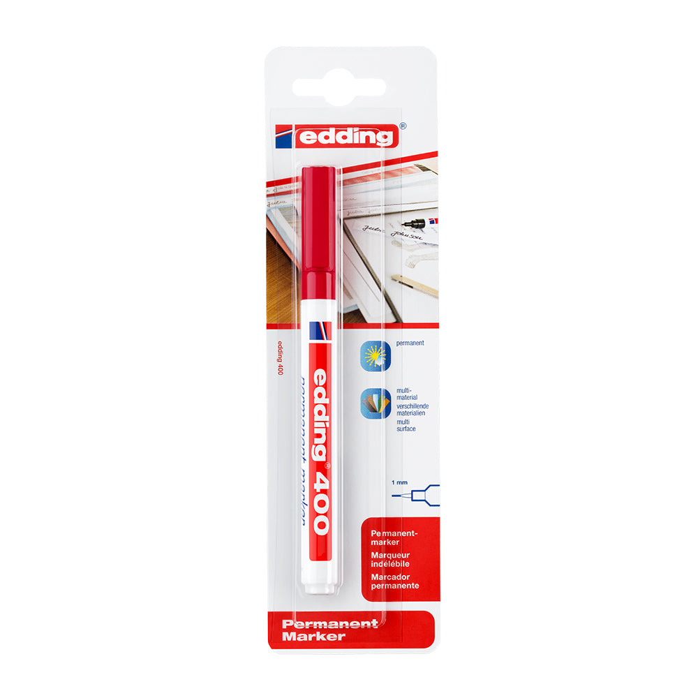 Marker permanent Edding 400, varf rotund 1 mm, rosu, blister Marker permanent Edding 400, varf rotund 1 mm, rosu, blister